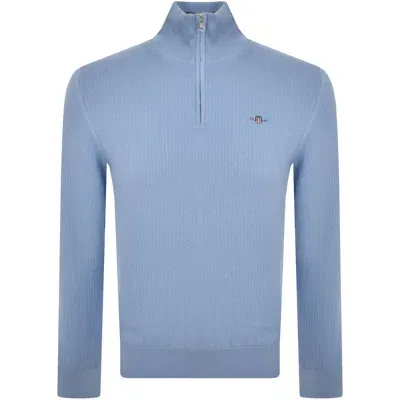 Gant Half Zip Textured Sweatshirt Blue