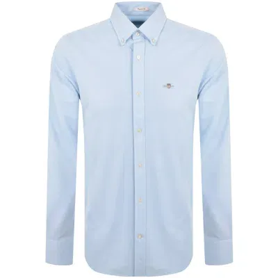 Gant Regular Jersey Pique Long Sleeved Shirt Blue