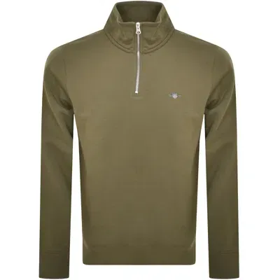 Gant Mens Casual Cotton Half Zip Jumper In Green