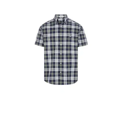 Gant Mens Regular Fit Poplin Check Short Sleeve Shirt In 409 Classic Blue