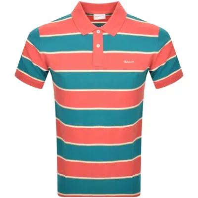 Gant Stripe Pique Polo T Shirt Blue