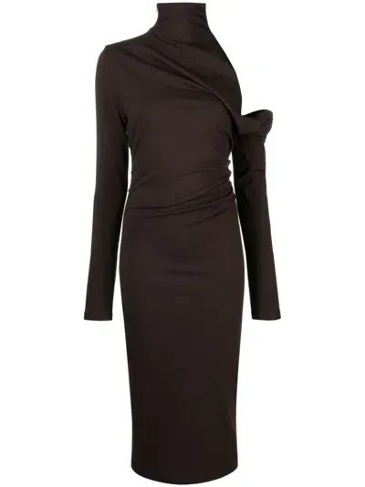 Gauge81 Teresa Asymmetric Midi Dress In Brown