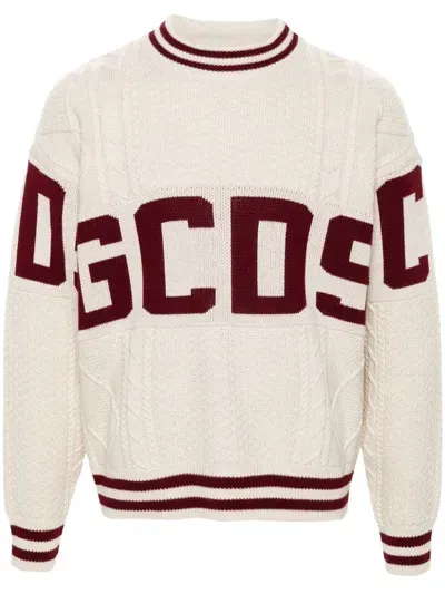 Gcds Band-logo Sweater In Beige