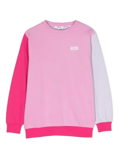 Gcds Kids' Colour-block Cotton Sweatshirt In Pink