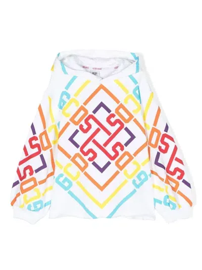 Gcds Kids' Geometric Logo Print Hoodie In White