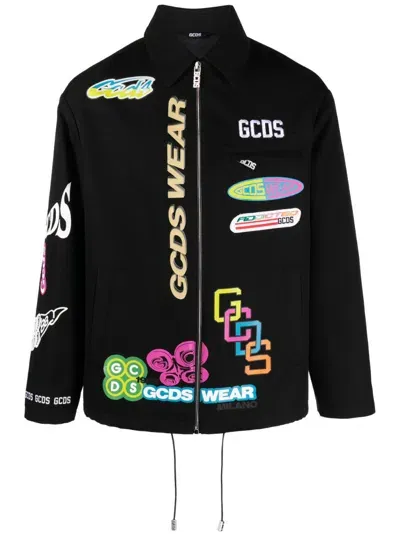 Gcds Graphic-print Cotton Shirt Jacket In Black