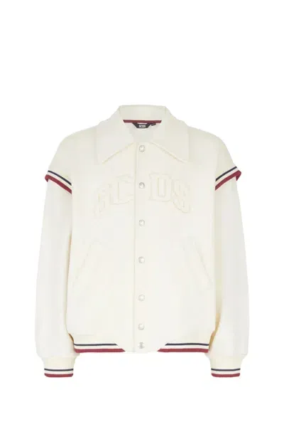 Gcds Logo-embroidered Cotton Bomber Jacket In Neutrals