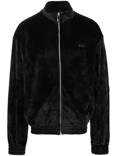 Gcds Logo Velvet Track Jacket In Black