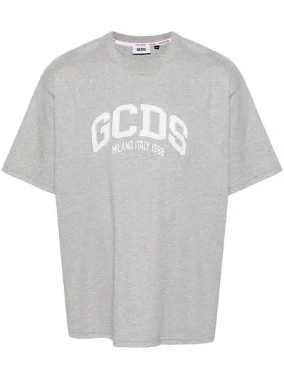 Gcds Logo-patch Cotton T-shirt In Grey