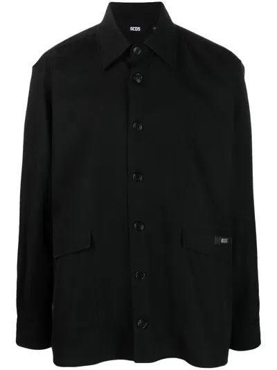 Gcds Logo-patch Cotton Shirt Jacket In Black