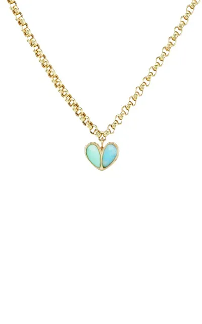 Gemella Jewels Heirloom Sweetheart 18k Yellow Gold Green Turquoise; And Larimar Necklace In Blue