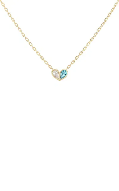 Gemella Jewels Sweetheart 18k Yellow Gold Diamond And Aquamarine Necklace In Blue