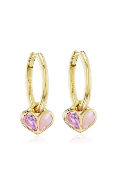 Gemella Jewels Sweetheart 18k Yellow Gold Sapphire; Opal Huggie Earrings In Pink