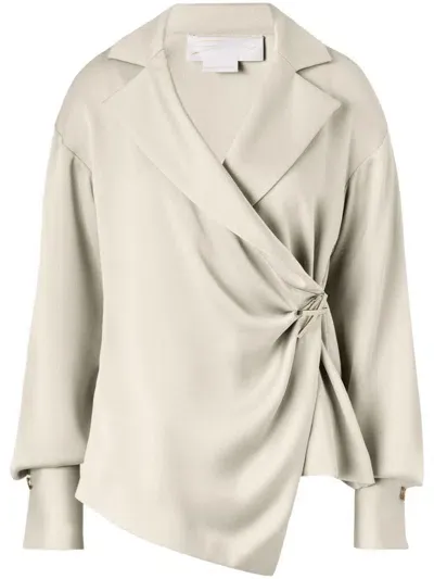 Genny Notched-collar Blouse In Nude