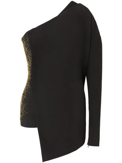 Genny Rhinestone-embellished One-shoulder Top In Black