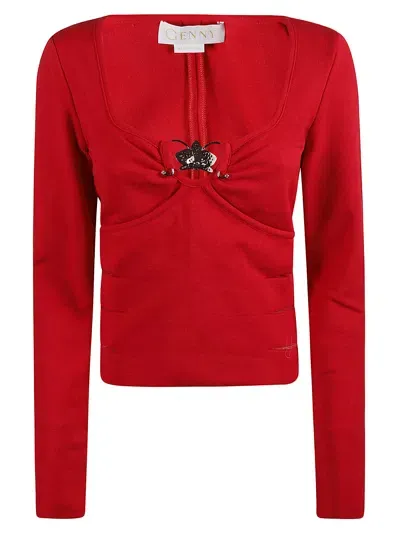 Genny Side Slit Detail Long-sleeved Jumper In Red