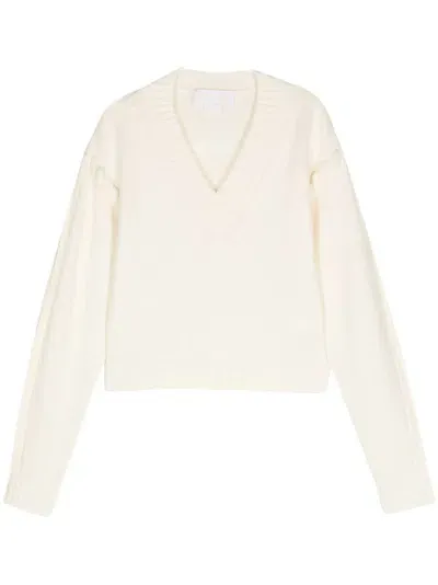 Genny Tubular-stitching Wool Sweater In White