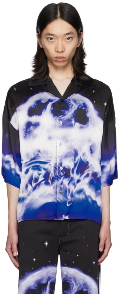 Gerrit Jacob Black Satin Shirt In Blue/black