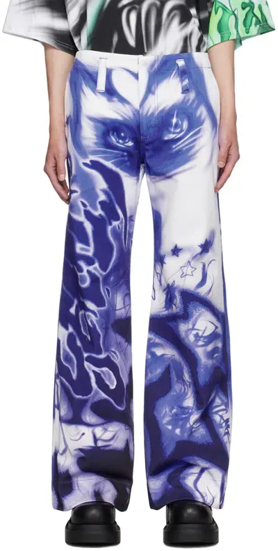 Gerrit Jacob White Bootcut Jeans In White/blue