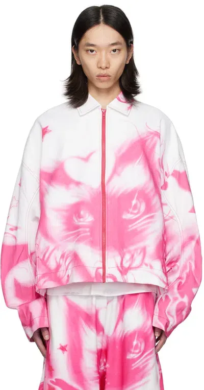 Gerrit Jacob White Oversized Denim Jacket In White/pink