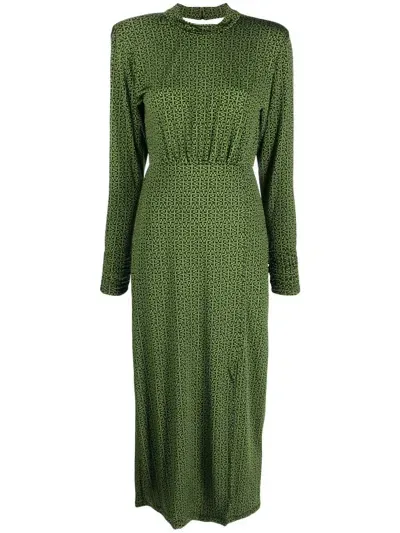 Gestuz Monogram Pattern Ankle Length Dress In Green