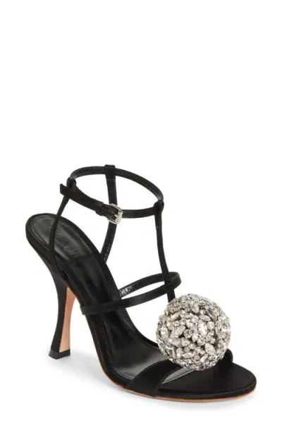 Giambattista Valli Crystal Ball Ankle Strap Cage Sandal In Black/crystal