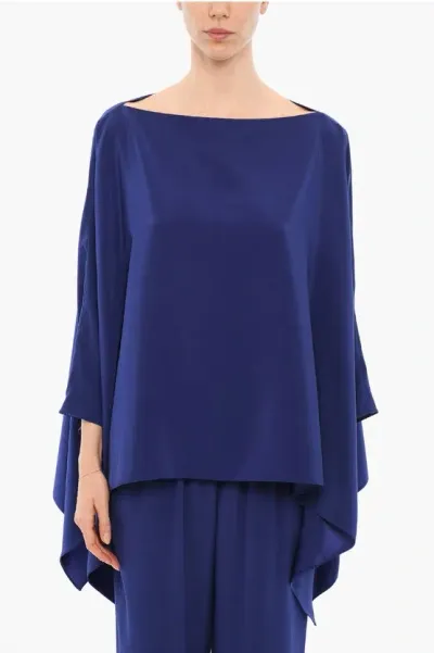 Gianluca Capannolo Boat Neckline Solid Color Eve Cape In Blue