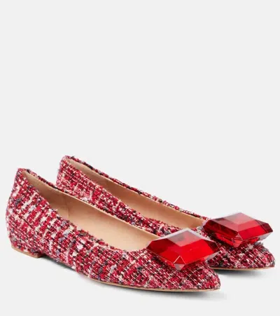 Gianvito Rossi Embellished Bouclé Ballet Flats In Red