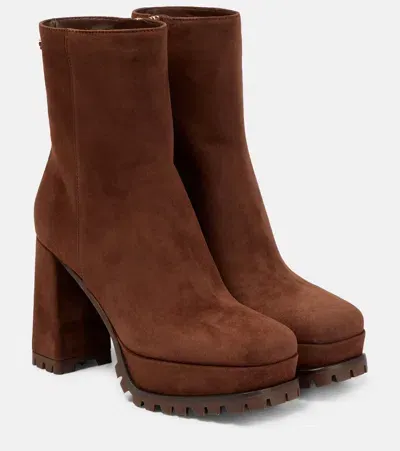 Gianvito Rossi Harlem Suede Platform Ankle Boots In Brown