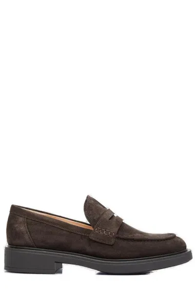 Gianvito Rossi Harris Round Toe Loafers In Brown