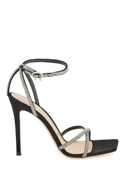 Gianvito Rossi Crystal-embellished Suede Sandals In Black