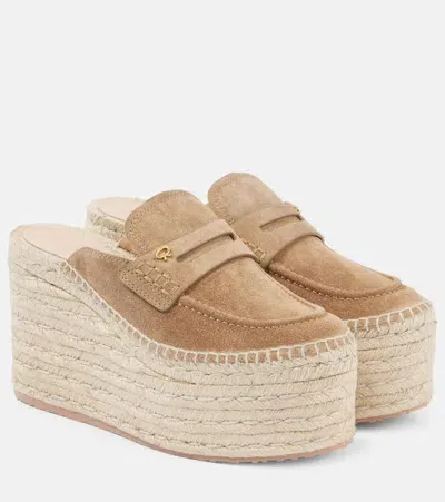 Gianvito Rossi Suede Espadrille Wedges In Beige