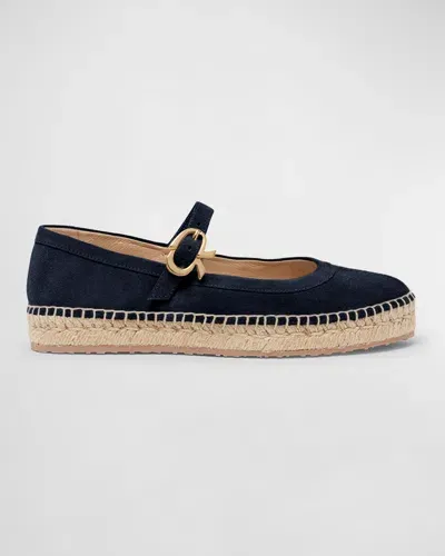 Gianvito Rossi Suede Mary Jane Ballerina Espadrilles In Denim