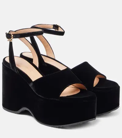 Gianvito Rossi Velvet Wedge Sandals In Black