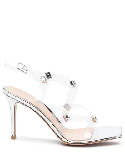 Gianvito Rossi Crystal Set Transparent Strap Slingback Sandal In Silver