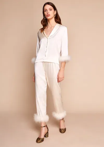 Gilda & Pearl Curvy Ivory Silk And Feather Pyjama In  Pearl