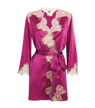 Gilda & Pearl Lace-trim Short Robe In  Mulberry/gold