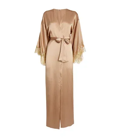 Gilda & Pearl Silk Gina Long Robe In Beige