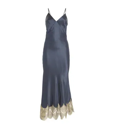 Gilda & Pearl Silk Matinee Nightdress In Navy