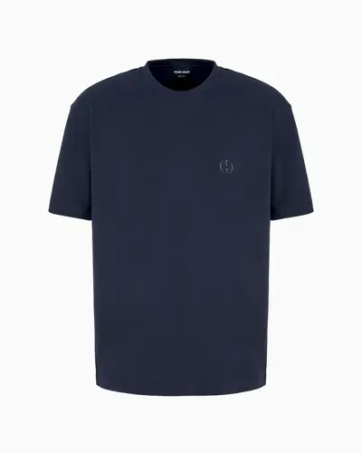 Giorgio Armani Cashmere And Cotton Interlock Crew-neck T-shirt In Blue