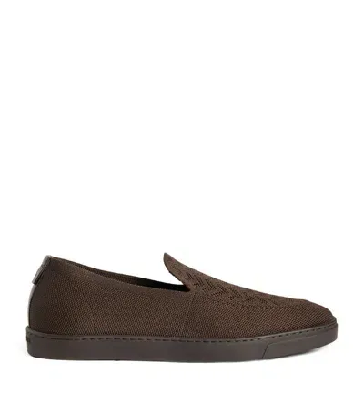 Giorgio Armani Chevron Jacquard Slip-on Sneakers In Brown