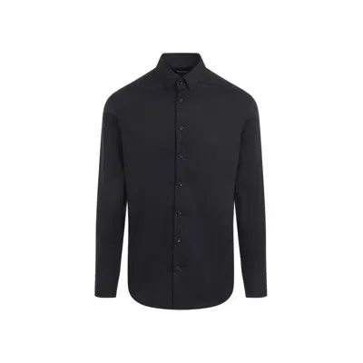 Giorgio Armani Classic Collar Long-sleeved Shirt In Black