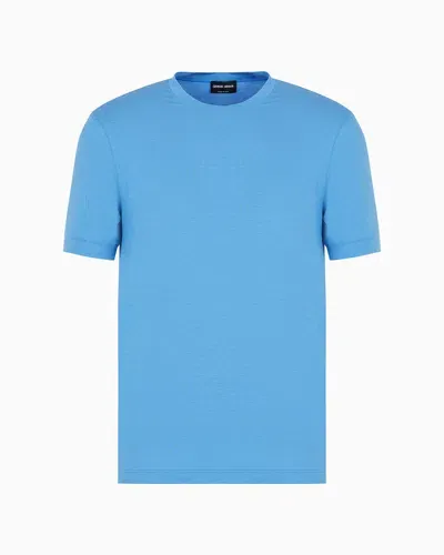 Giorgio Armani Crew-neck Long-sleeved T-shirt In Stretch Viscose Jersey In Blue