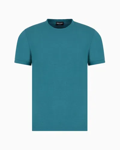 Giorgio Armani Crew-neck Long-sleeved T-shirt In Stretch Viscose Jersey In Blue