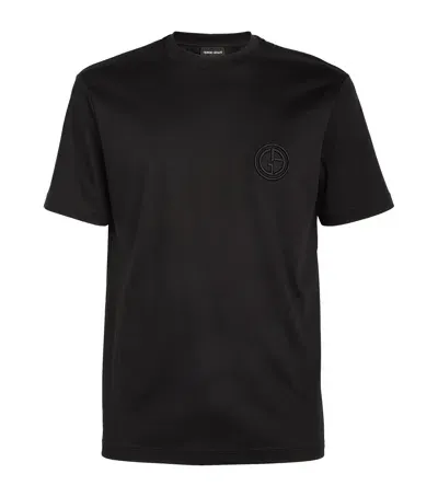 Giorgio Armani Embroidered Logo T-shirt In Black