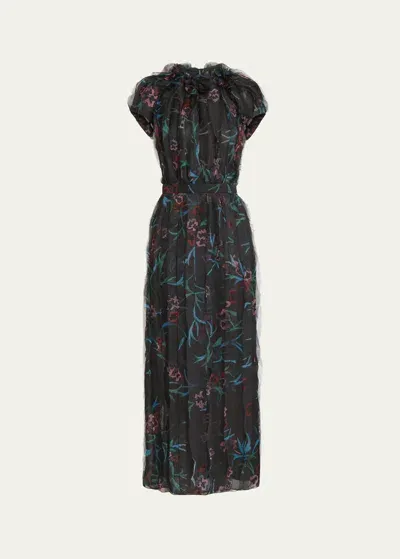 Giorgio Armani Official Store Long Dress In Silk Organza With A Floral Print In Pattern