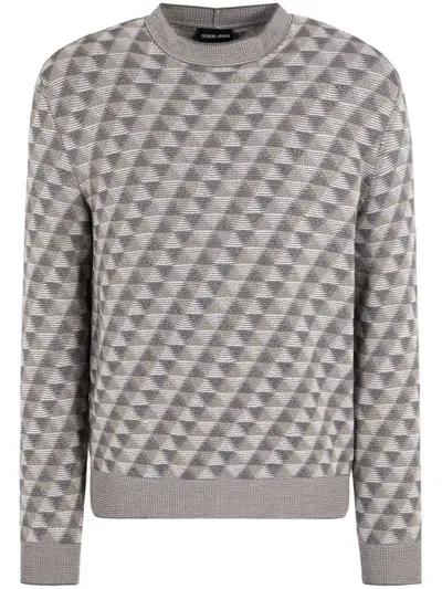 Giorgio Armani Geometric-jacquard Wool Jumper In Grey