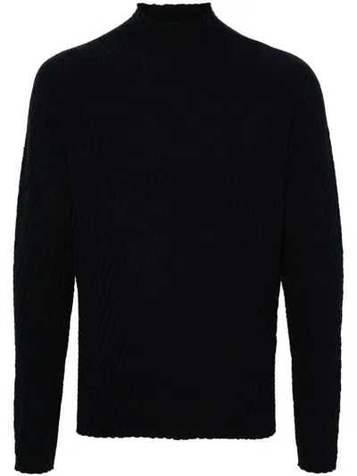 Giorgio Armani Jacquard Mock-neck Sweater In Blue