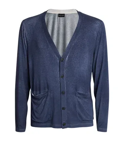 Giorgio Armani Jersey V-neck Cardigan In Blue