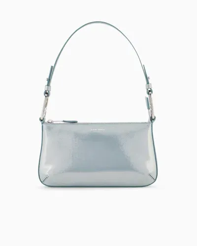 Giorgio Armani La Prima Soft Medium Baguette Bag In Shiny Nubuck In Light Blue